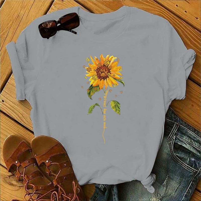 2020 AliExpress wish ebay Amazon foreign trade independent station womens Christmas Animal Flower short sleeve Gray 