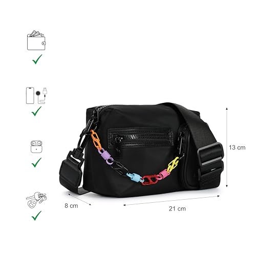 Fastrack Statement Chain Sling Bag for Women | Black Nylon Crossbody with Zipper Closure, Front Utility Pockets and Adjustable Strap | Lightweight Urban Sling for College & Travel - Image 4