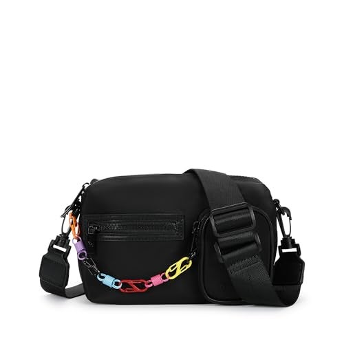 Fastrack Statement Chain Sling Bag for Women | Black Nylon Crossbody with Zipper Closure, Front Utility Pockets and Adjustable Strap | Lightweight Urban Sling for College & Travel - Image 1