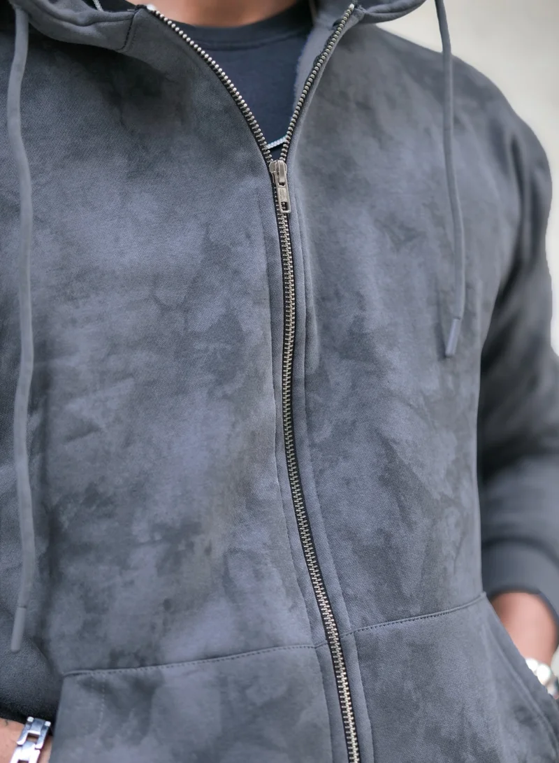 Maniac  Maniac Mens Spatter Spray Printed Round Neck Zipper Full Sleeve Lite Grey Loopnet Sweatshirt for Men | Best Price UAE