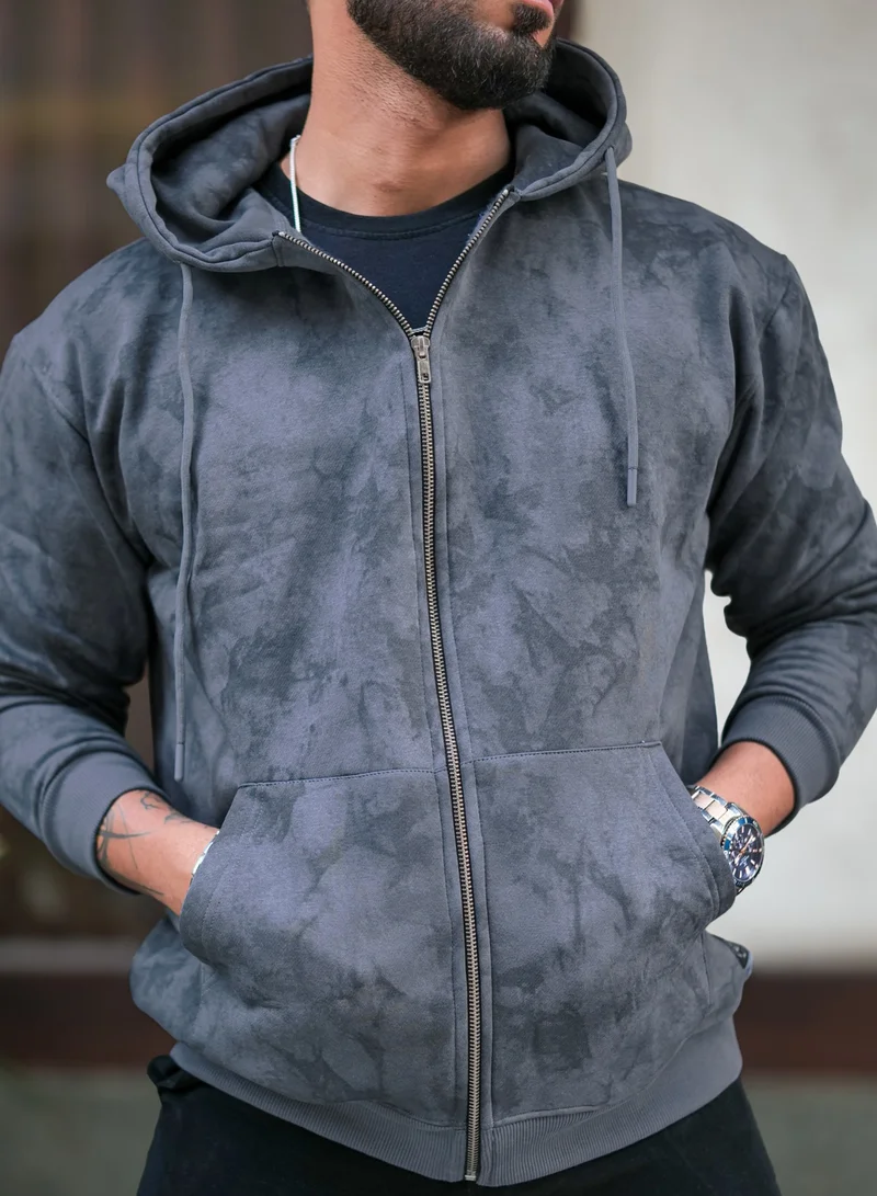 Maniac  Maniac Mens Spatter Spray Printed Round Neck Zipper Full Sleeve Lite Grey Loopnet Sweatshirt for Men | Best Price UAE