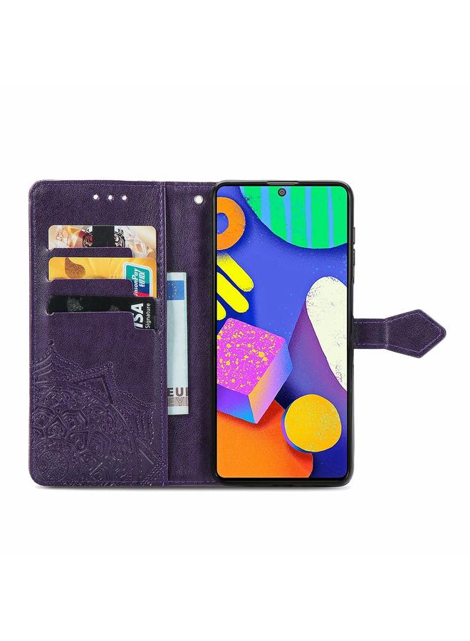 اس-توب جراب لهاتف Samsung Galaxy F62 / M62، جراب جلدي أفقي قابل للطي بنقش ماندالا مع حامل وفتحات للبطاقات ومحفظة وحبل تعليق - Image 3