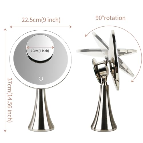 Surdy 9" Lighted Makeup Mirror, 5x/10x Dual Magnifying Mirror w/ 3 Color, Brightness Adjustable,360° Rotation, 4000 mAh Rechargeable, Women Gift, Vanity Mirror - Image 4