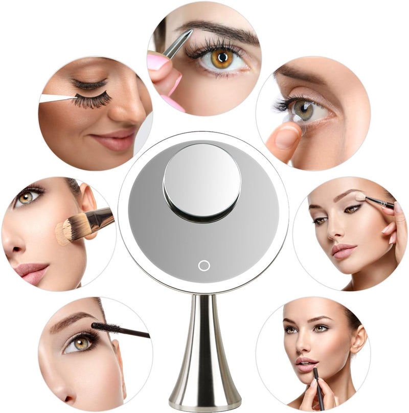 Surdy 9" Lighted Makeup Mirror, 5x/10x Dual Magnifying Mirror w/ 3 Color, Brightness Adjustable,360° Rotation, 4000 mAh Rechargeable, Women Gift, Vanity Mirror - Image 2