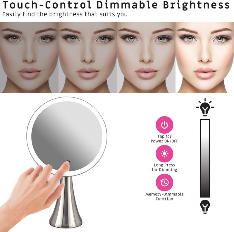 Surdy 9" Lighted Makeup Mirror, 5x/10x Dual Magnifying Mirror w/ 3 Color, Brightness Adjustable,360° Rotation, 4000 mAh Rechargeable, Women Gift, Vanity Mirror - Image 3