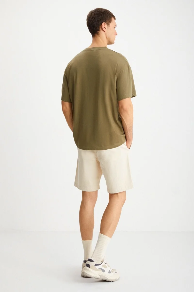 GRIMELANGE MITCHELL Men's 100% Cotton Printed Short Sleeve Regular Fit Khaki T-Shirt