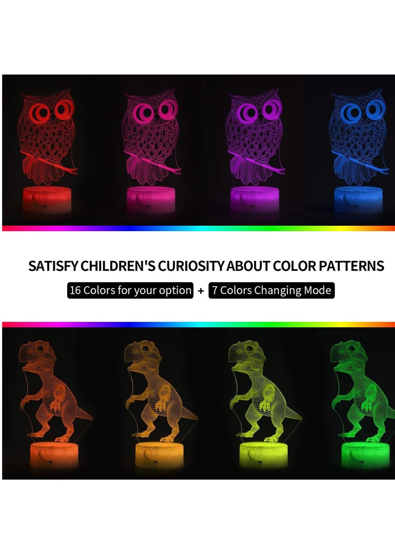 althiqahkey 4 Patterns 3D Illusion Lamp Star Wars+ Dinosaur+ Unicorn+Owl LED Night Light for Kids Room Decor, 7 Color Change Decor Boys Lamp Gifts Night Lights, 2024 Cool Gifts Night Light for Kids - Image 2