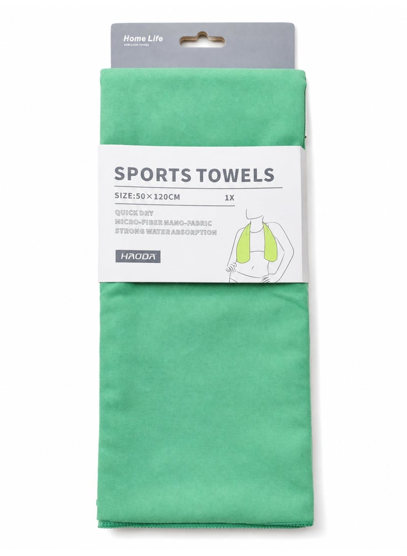 Quick Dry Microfiber Sports Towel 120 x 50 cm Lightweight Gym Towel With Strong Water Absorption Fast Drying Nano Fabric For Gym Travel Sports And Home (Green) - Image 1
