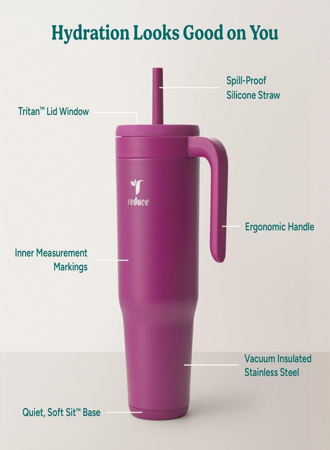REDUCE Chiller Vacuum Insulated 40 oz Tumbler with Spill-Proof Silicone Straw - Sustainable Tritan Renew Lid with Water Intake Markers - Soft Sit Base Travel Mug - Dishwasher Safe - Berry Bliss - Image 3