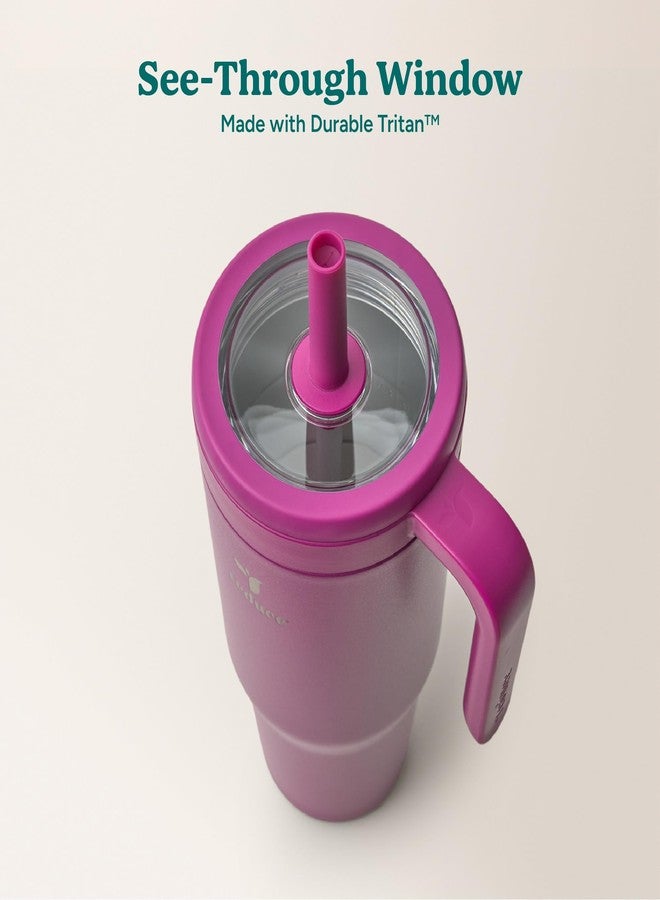 REDUCE Chiller Vacuum Insulated 40 oz Tumbler with Spill-Proof Silicone Straw - Sustainable Tritan Renew Lid with Water Intake Markers - Soft Sit Base Travel Mug - Dishwasher Safe - Berry Bliss - Image 4