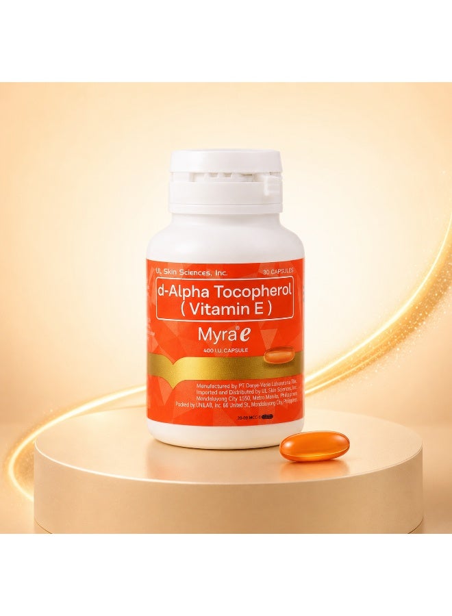 Myra e d-Alpha Tocopherol 400 IU Vitamin E Capsules, Daily Skin Care & Wellness Softgel Supplement, 30 Capsules - Image 1