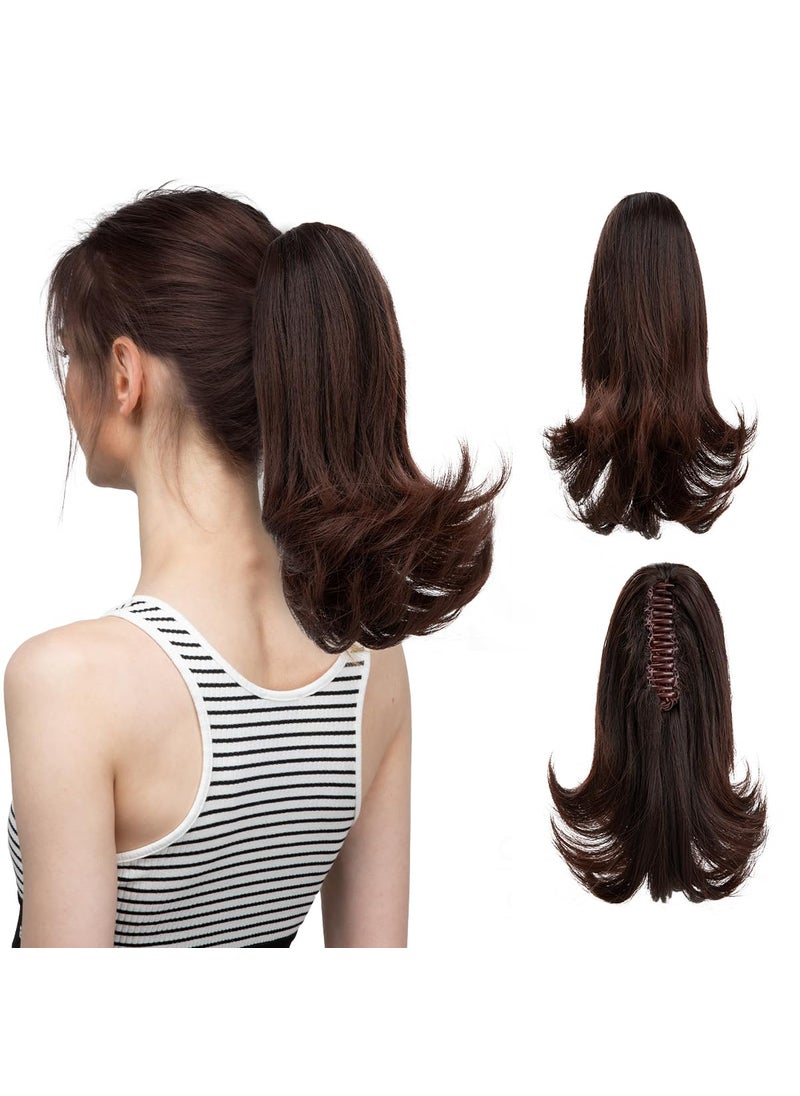 CJL HAIR - CJL HAIR 12Inch Claw Ponytail Extension Brown to Dark Auburn Short Curly Pony tails Clip in Hair Extension Synthetic Hairpiece for Women Girls - Image 1