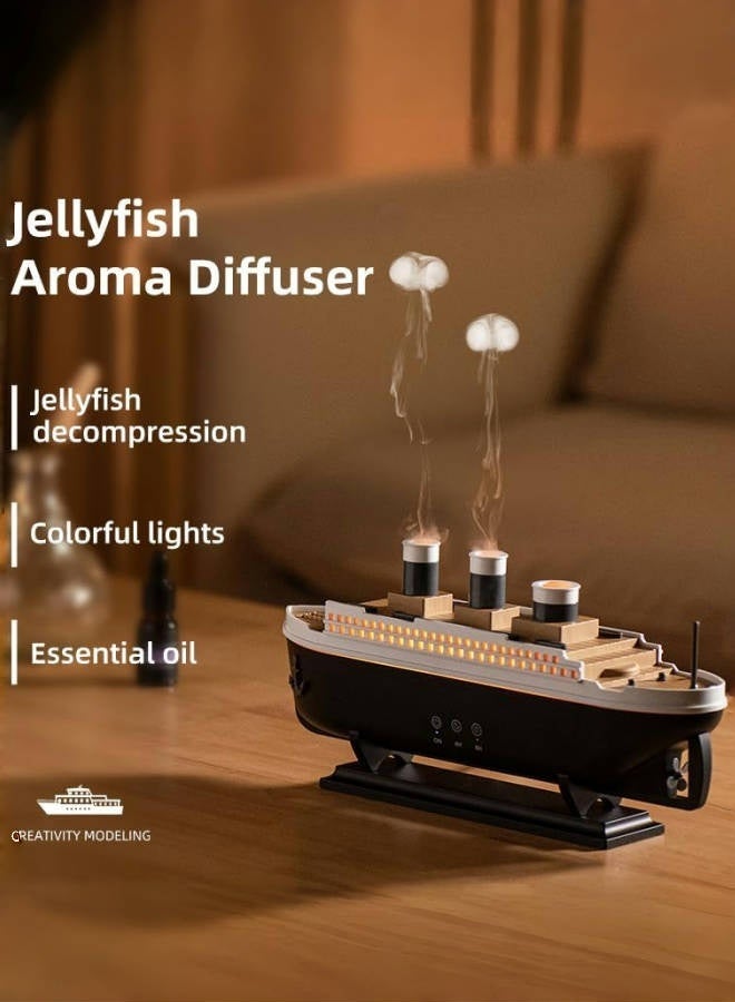 XiuWoo Ship Dynamic Essential Oil Diffuser, Aroma Diffuser for Home,Office,Jellyfish Mist Aromatherapy Humidifier,7 Change Colors Lights,2 Spray Modes,4H&8H Timer Setting Auto Shut-Off 250ml - Image 4