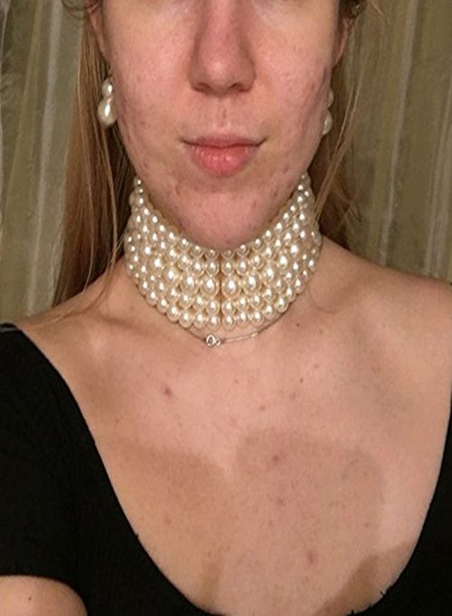 KOSMOS-LI Fashion Simulate Pearl 13.5 Inch Choker Necklace With Earrings Set (Ivory) - Image 2