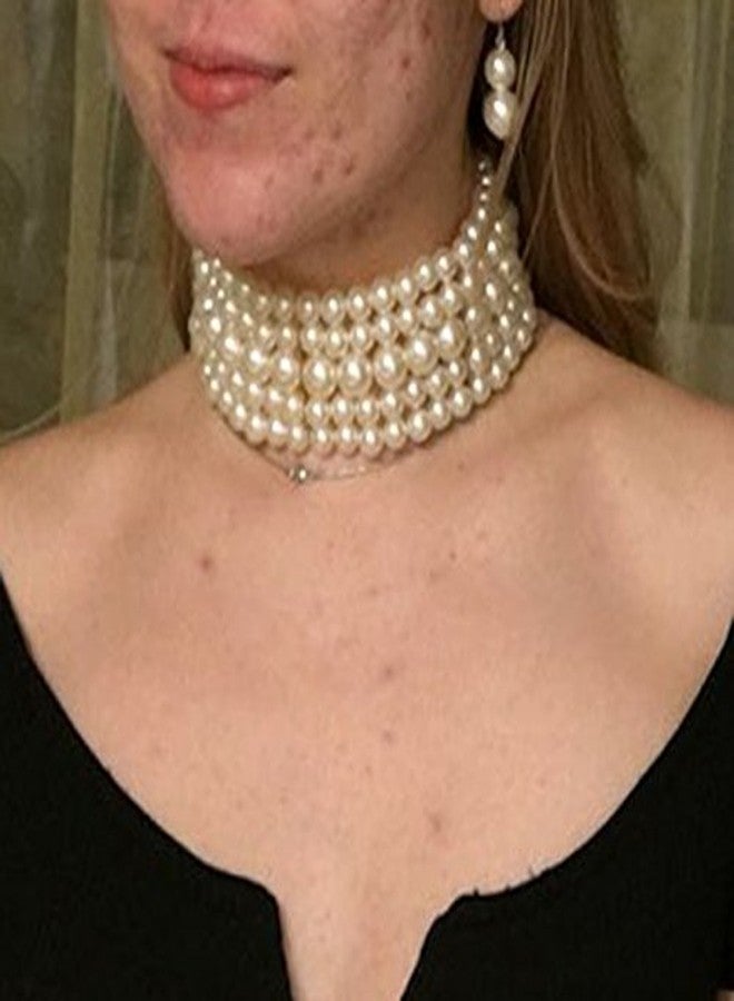 KOSMOS-LI Fashion Simulate Pearl 13.5 Inch Choker Necklace With Earrings Set (Ivory) - Image 3