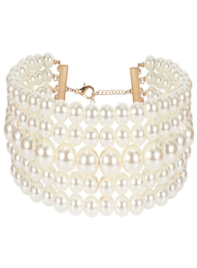 KOSMOS-LI Fashion Simulate Pearl 13.5 Inch Choker Necklace With Earrings Set (Ivory) - Image 1