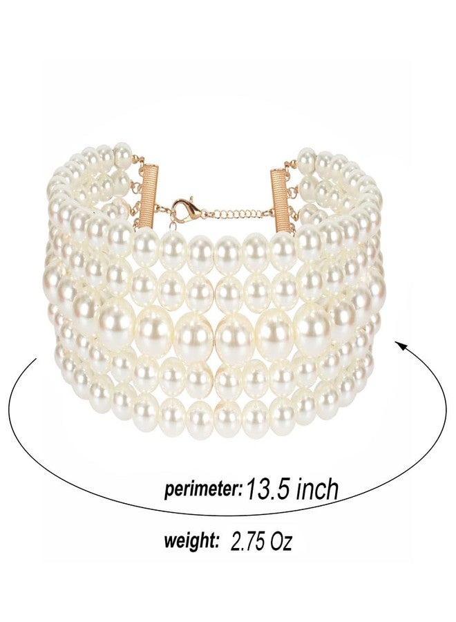 KOSMOS-LI Fashion Simulate Pearl 13.5 Inch Choker Necklace With Earrings Set (Ivory) - Image 4