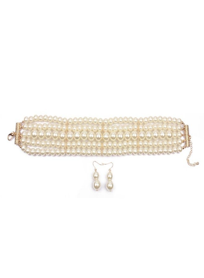 KOSMOS-LI Fashion Simulate Pearl 13.5 Inch Choker Necklace With Earrings Set (Ivory) - Image 5