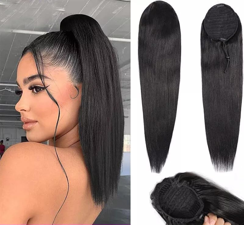 Ritzkart Ponytail Human Hair Dark Brown 26 Inch Straight with ClipIn Drawstring  2 Comb Clips Natural Look Juda Style Hairpiece Soft Silky Real Human Hair for Instant Volume  Length  Easy to Attach  Comfortable AllDay Wear - Image 1