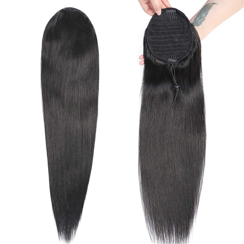 Ritzkart Ponytail Human Hair Dark Brown 26 Inch Straight with ClipIn Drawstring  2 Comb Clips Natural Look Juda Style Hairpiece Soft Silky Real Human Hair for Instant Volume  Length  Easy to Attach  Comfortable AllDay Wear - Image 2