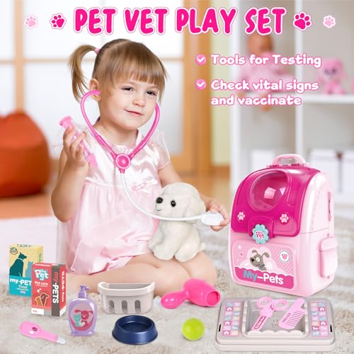 Shemira Girl Toys Gifts for 2 3 4 5 6 Years Old, Toddler Girl Toys, Pet Care Pretend Doctor Set Toys for Kids, Doctor kit for Toddlers 1-3 3-5, Kids Doctors Play Set with Plush Puppy Toy&Storage Backpack - Image 4