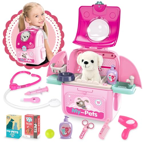 Shemira Girl Toys Gifts for 2 3 4 5 6 Years Old, Toddler Girl Toys, Pet Care Pretend Doctor Set Toys for Kids, Doctor kit for Toddlers 1-3 3-5, Kids Doctors Play Set with Plush Puppy Toy&Storage Backpack - Image 1