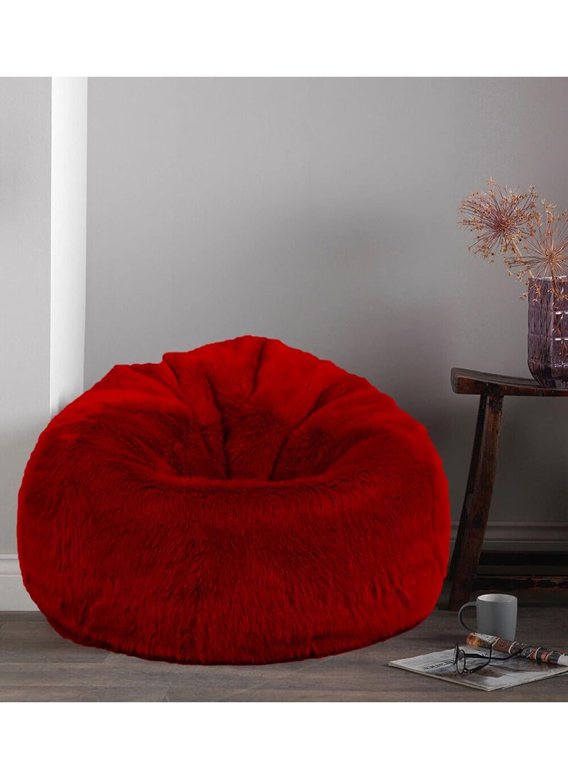 U & I Designs U I Designs Bean Bag Fur Bean Bags XXXL Size Jumbo Bean Bag Premium Long Fur bin Bag Bean Bag Cover Without Beans Red  - Image 1