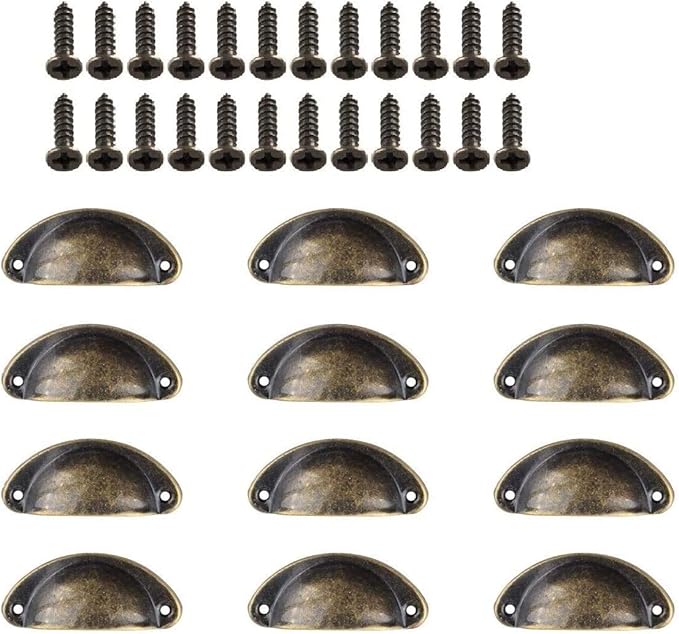 Green Bronze Vintage Cabinet Cup Pull Handles 12 Pcs Drawer Shell Pulls Furniture Knob - Image 1