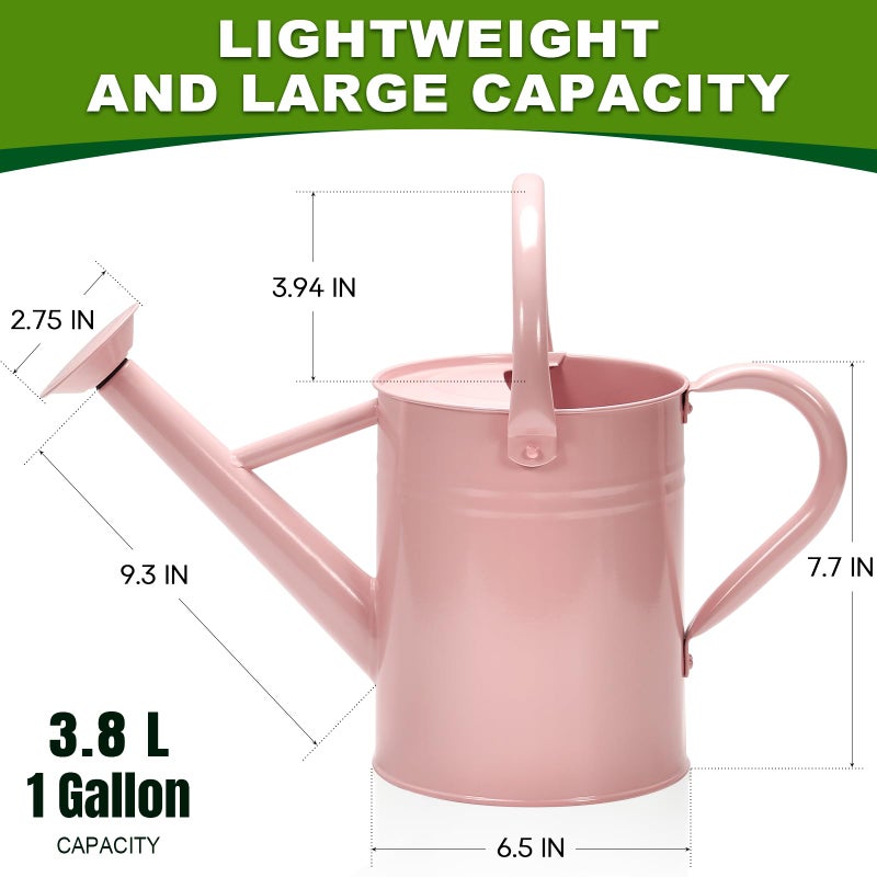 Ausluru Metal Watering Can with Removable Spout, Galvanized Watering Can, Perfect for Indoor Use and for Outdoor Use (1 Gallaon, Pink) - Image 2