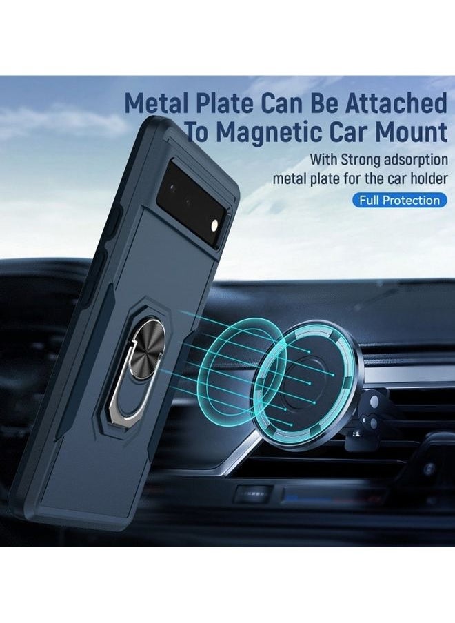 NIBEMINENT - Google Pixel 6 Hybrid Case with Magnetic Metal Ring Holder Kickstand Rugged Military Drop Protection Cover Blue - Image 1