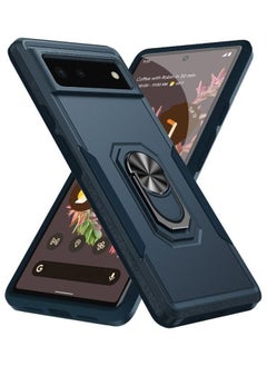 Google Pixel 6 Hybrid Case with Magnetic Metal Ring Holder Kickstand Rugged Military Drop Protection Cover Blue