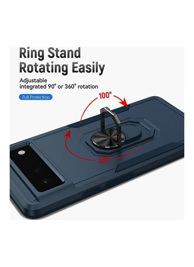 NIBEMINENT - Google Pixel 6 Hybrid Case with Magnetic Metal Ring Holder Kickstand Rugged Military Drop Protection Cover Blue - Image 1