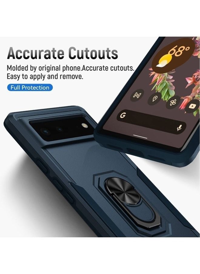 NIBEMINENT - Google Pixel 6 Hybrid Case with Magnetic Metal Ring Holder Kickstand Rugged Military Drop Protection Cover Blue - Image 1