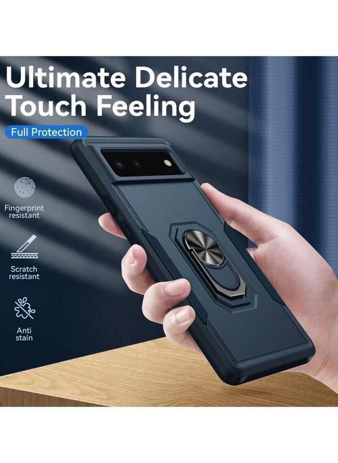 NIBEMINENT - Google Pixel 6 Hybrid Case with Magnetic Metal Ring Holder Kickstand Rugged Military Drop Protection Cover Blue - Image 1
