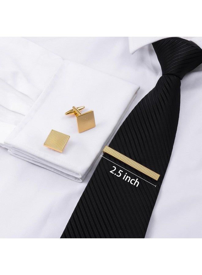 HAWSON Cufflinks For Men, Gold Tie Clips And Cufflinks Sets For Necktie, 2 Inch Tie Bar For Men Set Accessories, Geometric Square Cuff Button For Tuxedo Shirt - Image 2