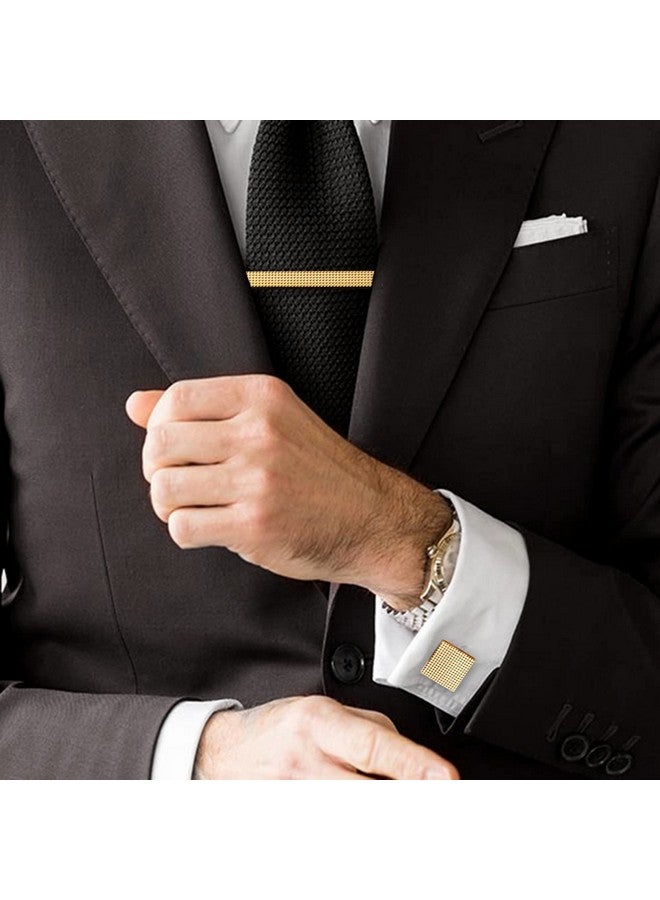 HAWSON Cufflinks For Men, Gold Tie Clips And Cufflinks Sets For Necktie, 2 Inch Tie Bar For Men Set Accessories, Geometric Square Cuff Button For Tuxedo Shirt - Image 3