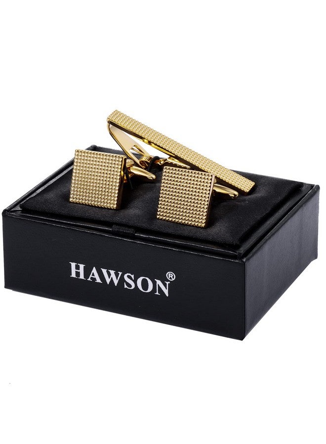 HAWSON Cufflinks For Men, Gold Tie Clips And Cufflinks Sets For Necktie, 2 Inch Tie Bar For Men Set Accessories, Geometric Square Cuff Button For Tuxedo Shirt - Image 4