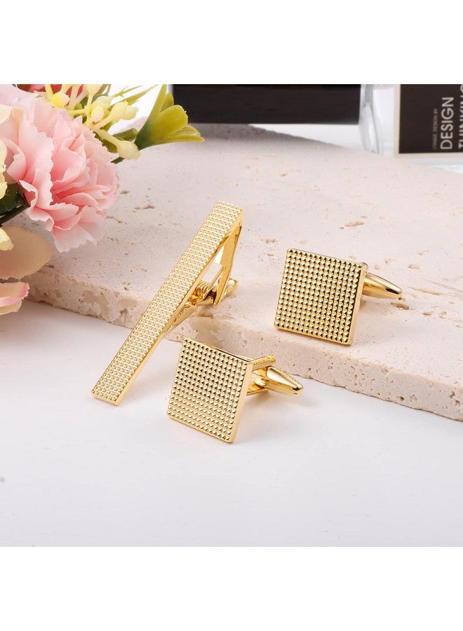 HAWSON Cufflinks For Men, Gold Tie Clips And Cufflinks Sets For Necktie, 2 Inch Tie Bar For Men Set Accessories, Geometric Square Cuff Button For Tuxedo Shirt - Image 5