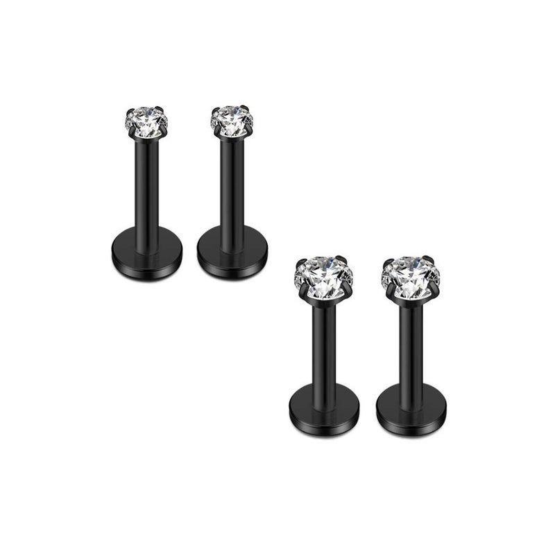 HQLA حلقة شفافة من HQLA 16G CZ لابريت مونو رو لشفاه الأذن، مسمار، هليكس، مجوهرات ثقب جراحي من الفولاذ المقاوم للصدأ 2mm 3mm CZ 8mm بار 4-8 قطع (2 أزواج أسود - بار 8mm؛ CZ:2-3mm) - Image 1
