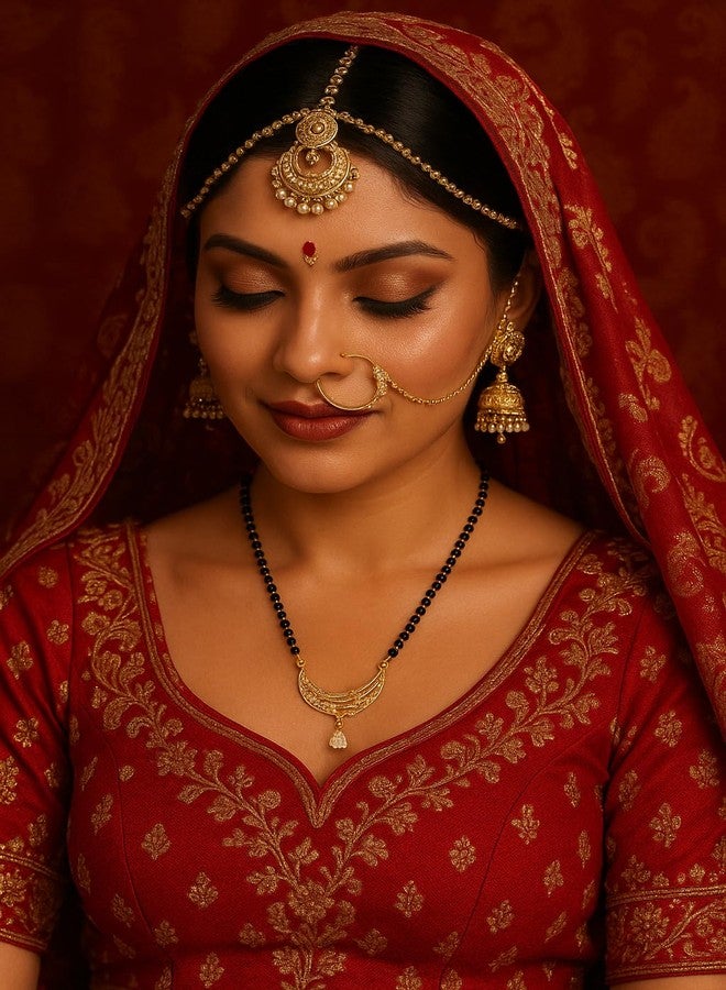VIEN Elegant Gold-Plated Mangalsutra Necklace with Black Beads, Crystal Pendant, Traditional Indian Wedding Jewelry - Image 5