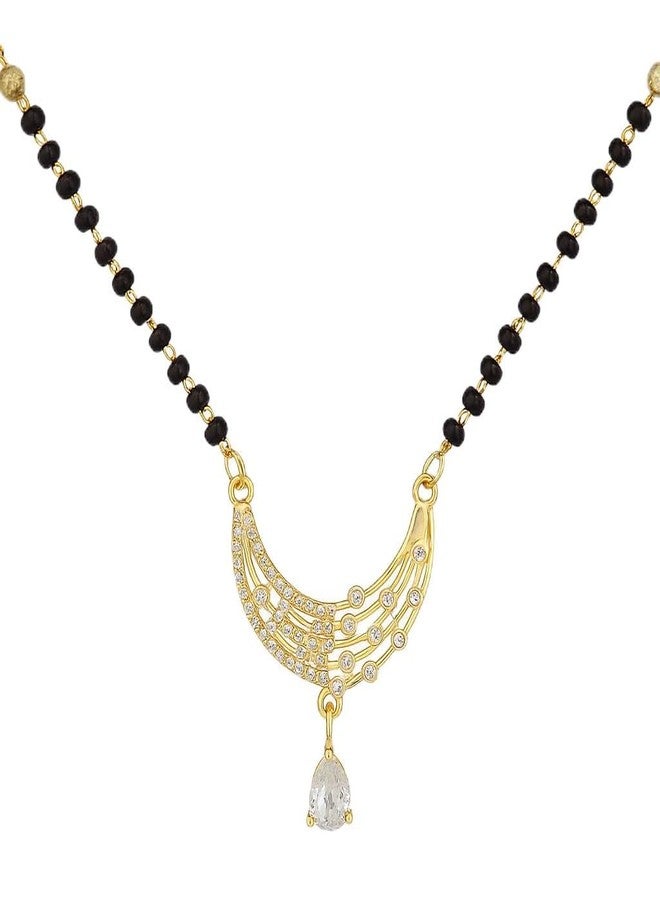 VIEN Elegant Gold-Plated Mangalsutra Necklace with Black Beads, Crystal Pendant, Traditional Indian Wedding Jewelry - Image 1