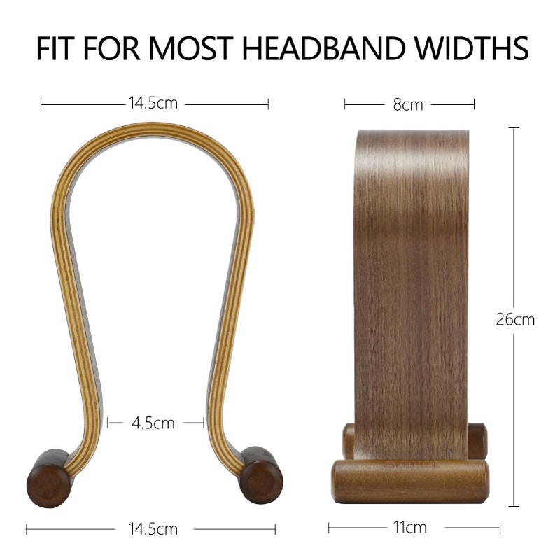 SAMDI Wood Headphone Stand, Headphone Holder Wood Headset Stand Compatible for Sony, Bose, Shure, Jabra, JBL, AKG Gaming Headphones Display et. (Walnut) - Image 2