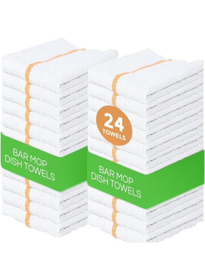 Towels N More 24 Gold Stripe Cleaning Towels for Kitchen, 16x19 Bar Mop Dish Towels - 30oz Commercial Grade Cotton Absorbent Reusable Towel Perfect for Home, Restaurant, & Apartment Kitchen Essentials - Image 1