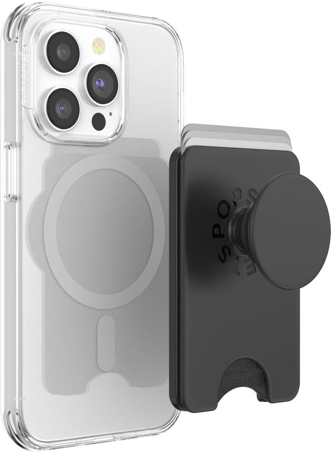 POPSOCKETS محفظة هاتف بوب سوكيتس مع قبضة قابلة للتوسيع وحلقة محول لمغسيف، حامل بطاقات هاتف مغناطيسي، متوافق مع الشحن اللاسلكي، محفظة متوافقة مع مغسيف/سامسونج - أسود - Image 1