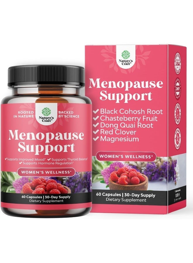 Natures Craft Menopause Supplements for Women – Hormonal Balance, Night Sweats & Hot Flash Relief – Black Cohosh, Dong Quai, Resveratrol, Red Clover – Herbal Formula – 60 Capsules – Gluten Free - Image 1