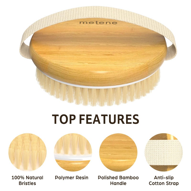 Metene 2 Pack Bamboo Dry Body Brushes, Shower Brush Wet and Dry Brushing, Dry Brush for Cellulite and Lymphatic, Body Scrubber with Soft and Stiff Bristles, Suitable for All Kinds of Skin - Image 2