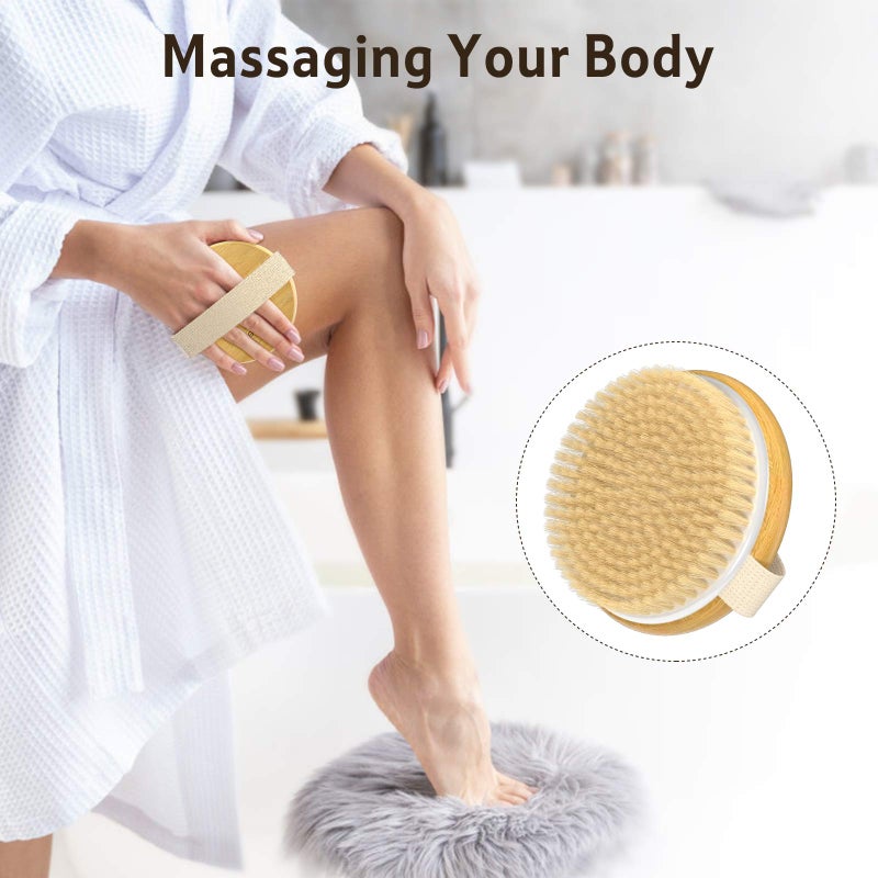 Metene 2 Pack Bamboo Dry Body Brushes, Shower Brush Wet and Dry Brushing, Dry Brush for Cellulite and Lymphatic, Body Scrubber with Soft and Stiff Bristles, Suitable for All Kinds of Skin - Image 4