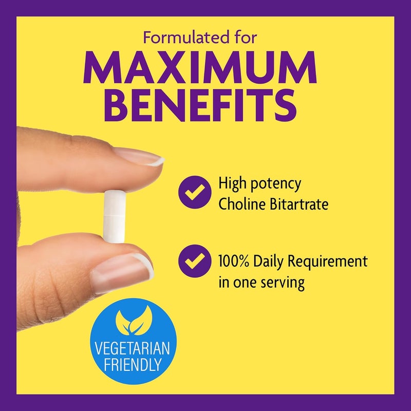 InnovixLabs Choline Supplement 550mg Pure Choline Bitartrate for Brain Health Focus Memory Cognitive Development Fatty Liver and Mood Support for Women and Men 100 Capsules - Image 4