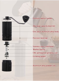 CHOIWIN Manual Bean Coffee Grinder, 5-Stars Stainless Steel Tapered Burr And Dual Bearing Positioning, 60-Gear External Adjustable Setting,For V60 Drip Brew, French Press, Espresso  - Image 4