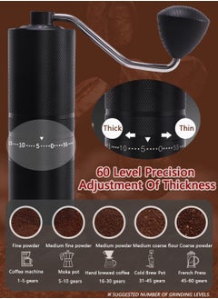 CHOIWIN Manual Bean Coffee Grinder, 5-Stars Stainless Steel Tapered Burr And Dual Bearing Positioning, 60-Gear External Adjustable Setting,For V60 Drip Brew, French Press, Espresso  - Image 3